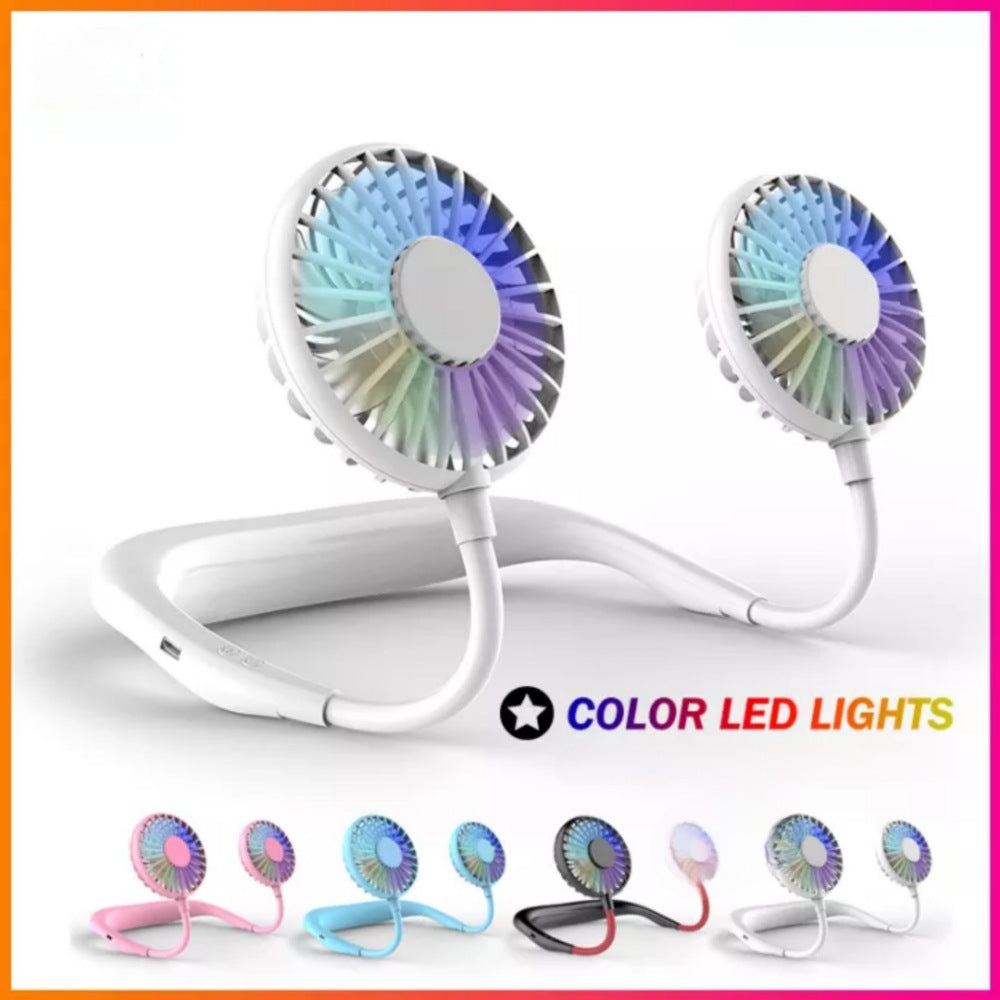 Neck Fan for Kitchen | with RGB Lights Folding Handheld Fan Wearable Portable Neckband Mini Fan USB Chargeable Air Cooler Fan