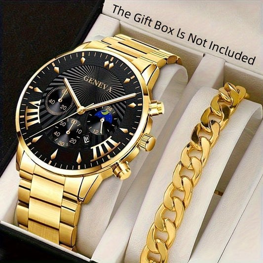 Pack of 2 Fashion Mens Stainless Steel Random Dial Watches Wristwatch Calendar Luminous Clock Men Business Casual Watch