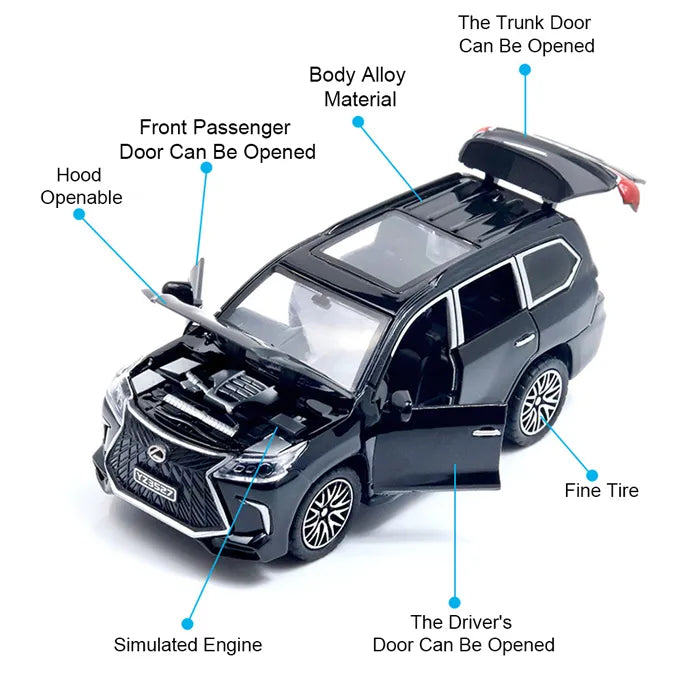 Lexus Land Cruiser Prado - Alloy Children's Sports Model Car Die-Cast Metal Toy Car - Front Doors & Boot & Hood Open - Size Approx. 5 inch - White