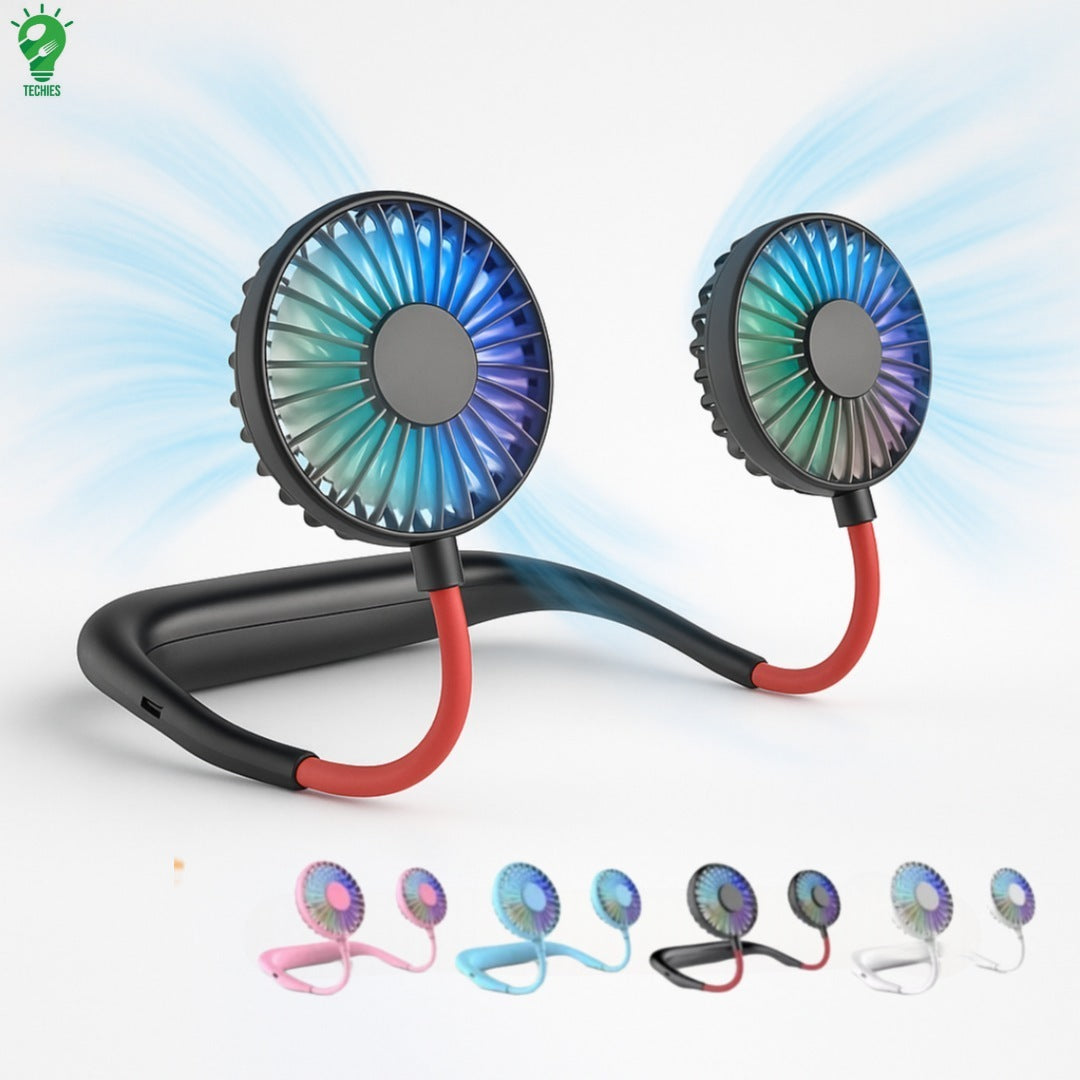 Neck Fan for Kitchen | with RGB Lights Folding Handheld Fan Wearable Portable Neckband Mini Fan USB Chargeable Air Cooler Fan