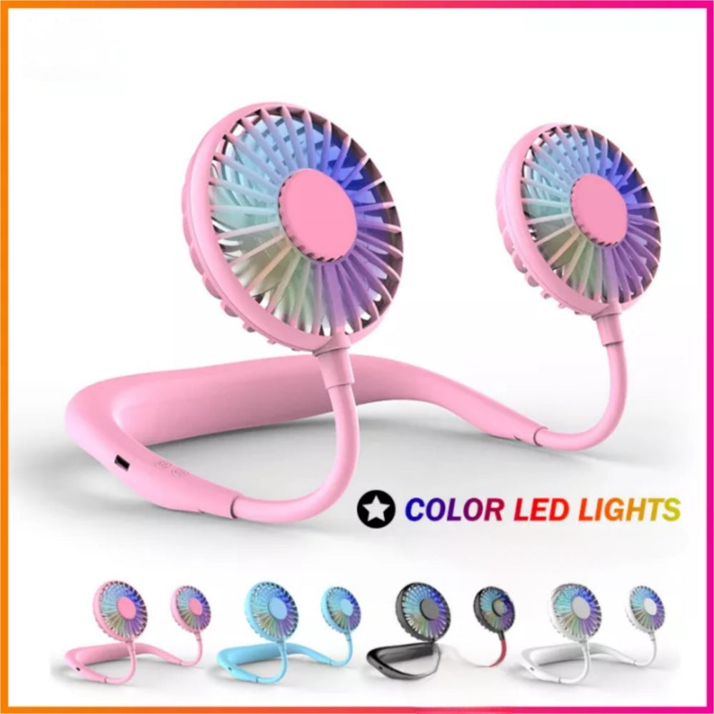 Neck Fan for Kitchen | with RGB Lights Folding Handheld Fan Wearable Portable Neckband Mini Fan USB Chargeable Air Cooler Fan