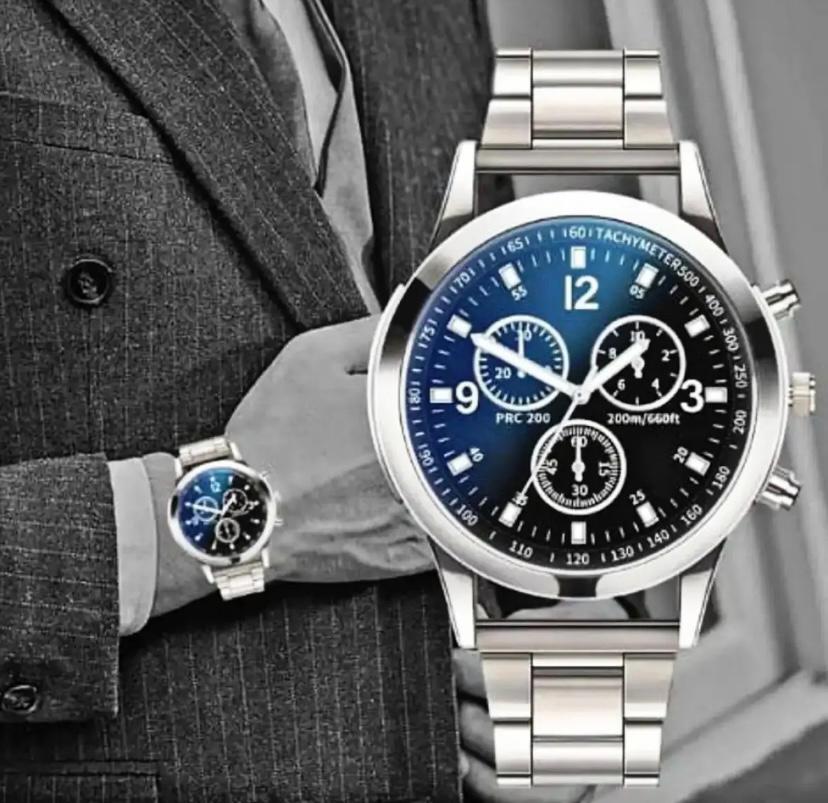 Pack of 2 Fashion Mens Stainless Steel Random Dial Watches Wristwatch Calendar Luminous Clock Men Business Casual Watch