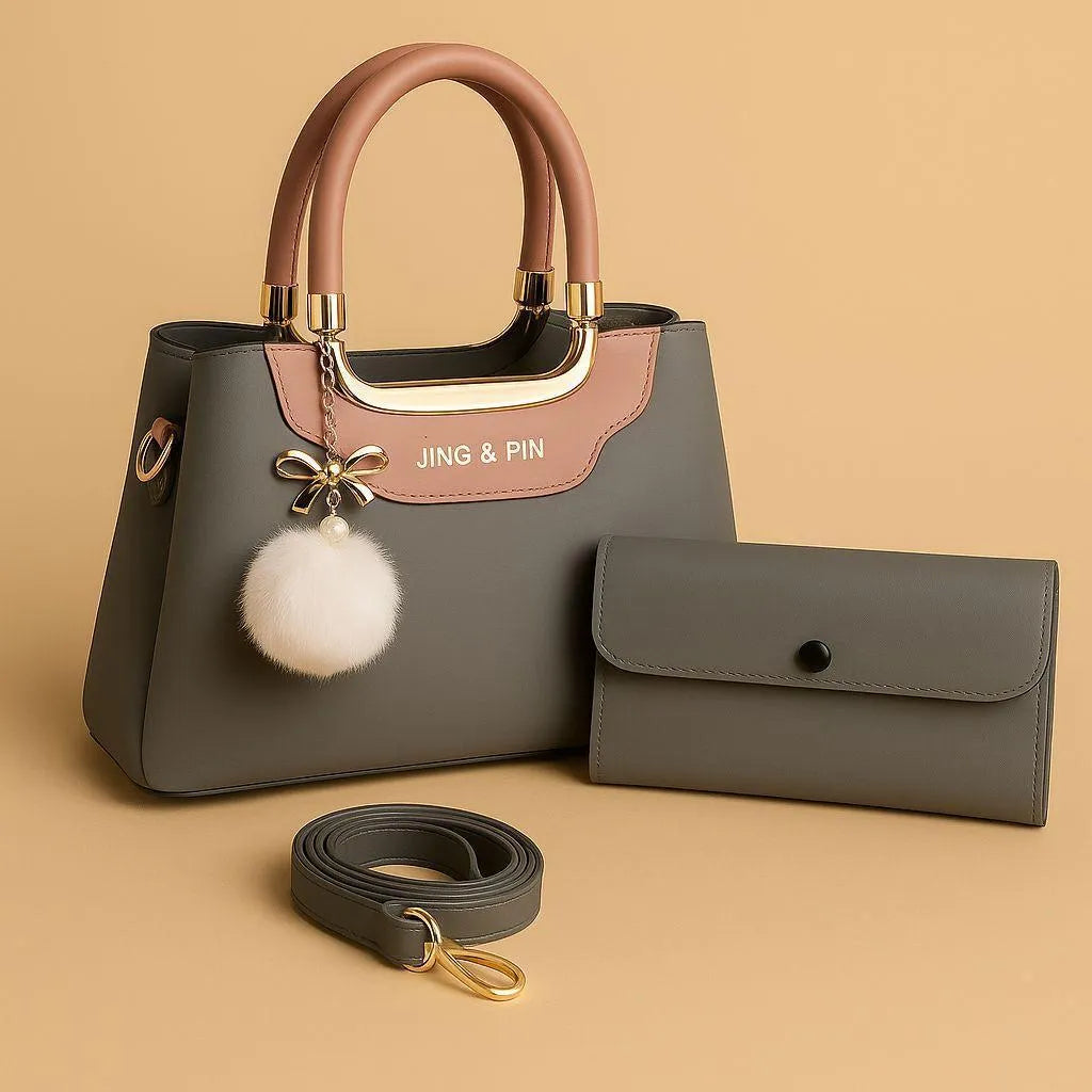 Maroon Black Handbag & Wallet Set for Women