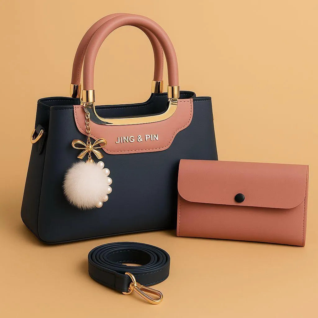 Maroon Black Handbag & Wallet Set for Women