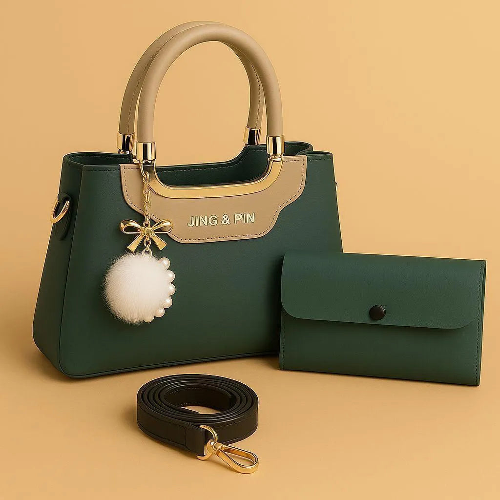 Maroon Black Handbag & Wallet Set for Women