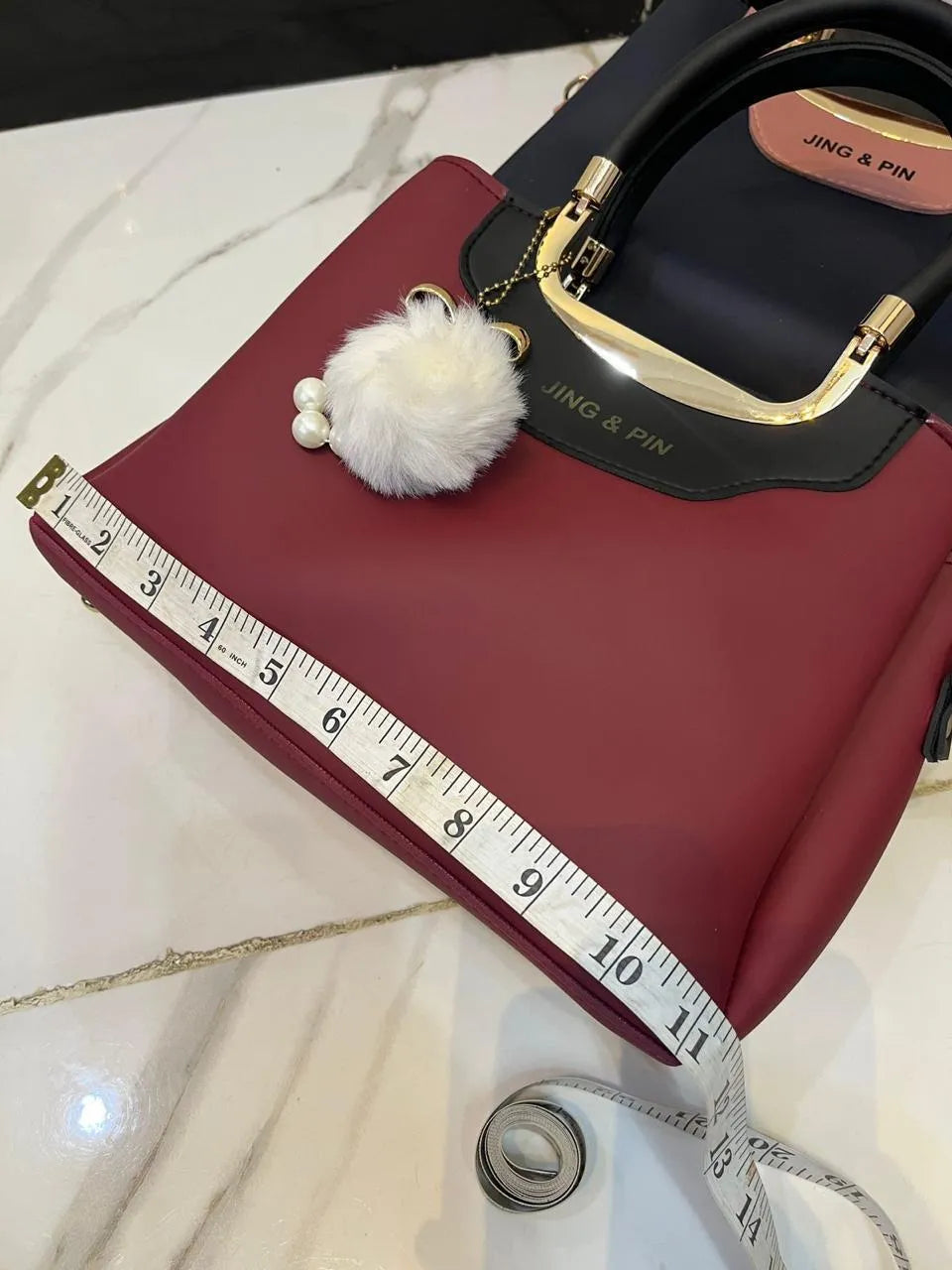 Maroon Black Handbag & Wallet Set for Women