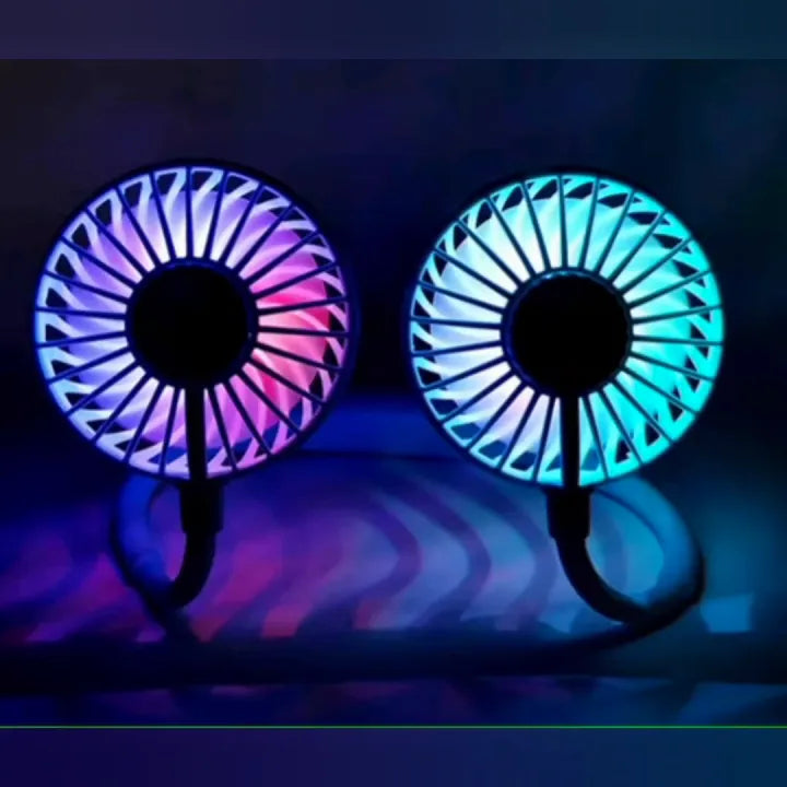 Neck Fan for Kitchen | with RGB Lights Folding Handheld Fan Wearable Portable Neckband Mini Fan USB Chargeable Air Cooler Fan
