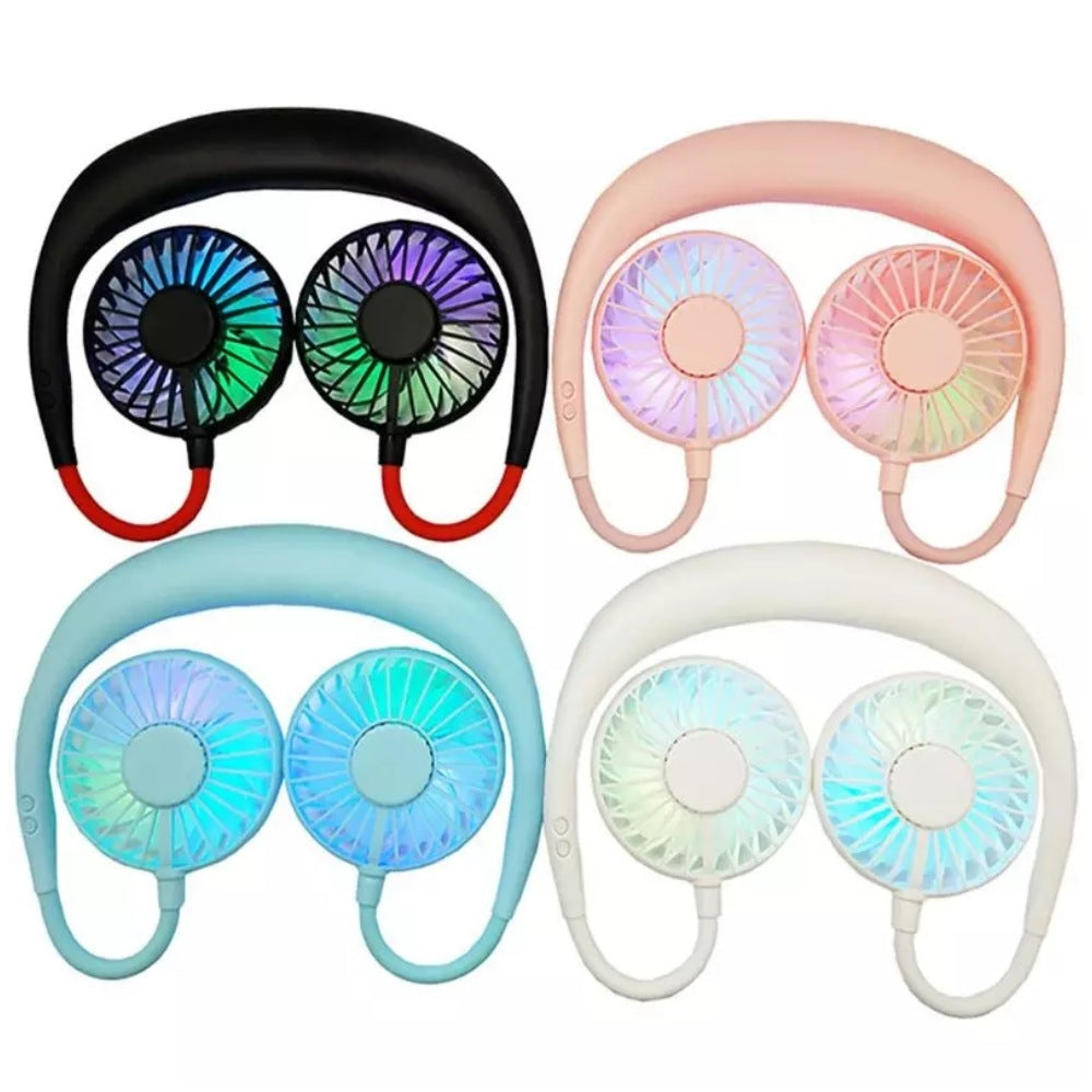 Neck Fan for Kitchen | with RGB Lights Folding Handheld Fan Wearable Portable Neckband Mini Fan USB Chargeable Air Cooler Fan