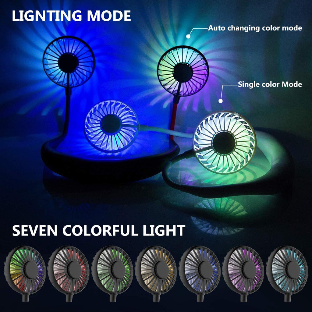 Neck Fan for Kitchen | with RGB Lights Folding Handheld Fan Wearable Portable Neckband Mini Fan USB Chargeable Air Cooler Fan