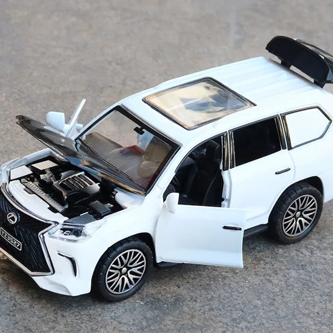 Lexus Land Cruiser Prado - Alloy Children's Sports Model Car Die-Cast Metal Toy Car - Front Doors & Boot & Hood Open - Size Approx. 5 inch - White