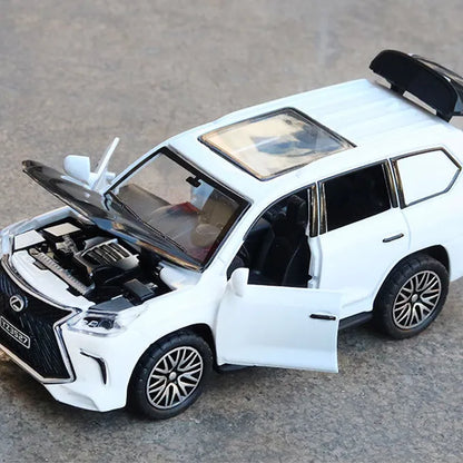 Lexus Land Cruiser Prado - Alloy Children's Sports Model Car Die-Cast Metal Toy Car - Front Doors & Boot & Hood Open - Size Approx. 5 inch - White