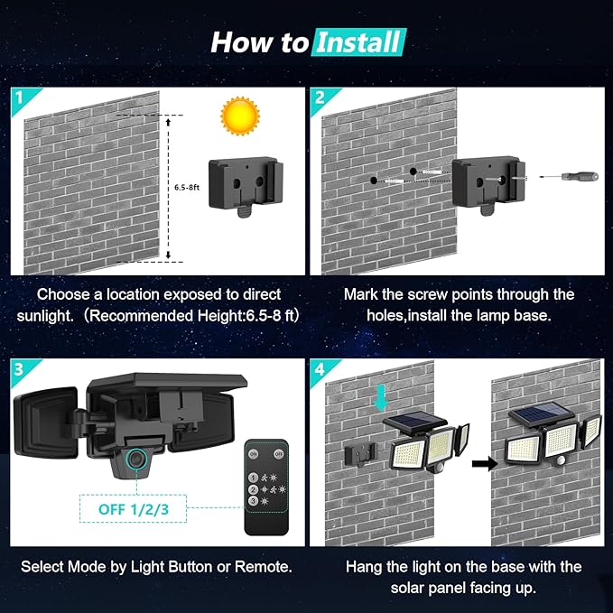 Tuffenough Solar Outdoor Lights 2500LM 210 LED Security Lights – Motion Sensor Waterproof Wall Light for Garden, Yard & Garage